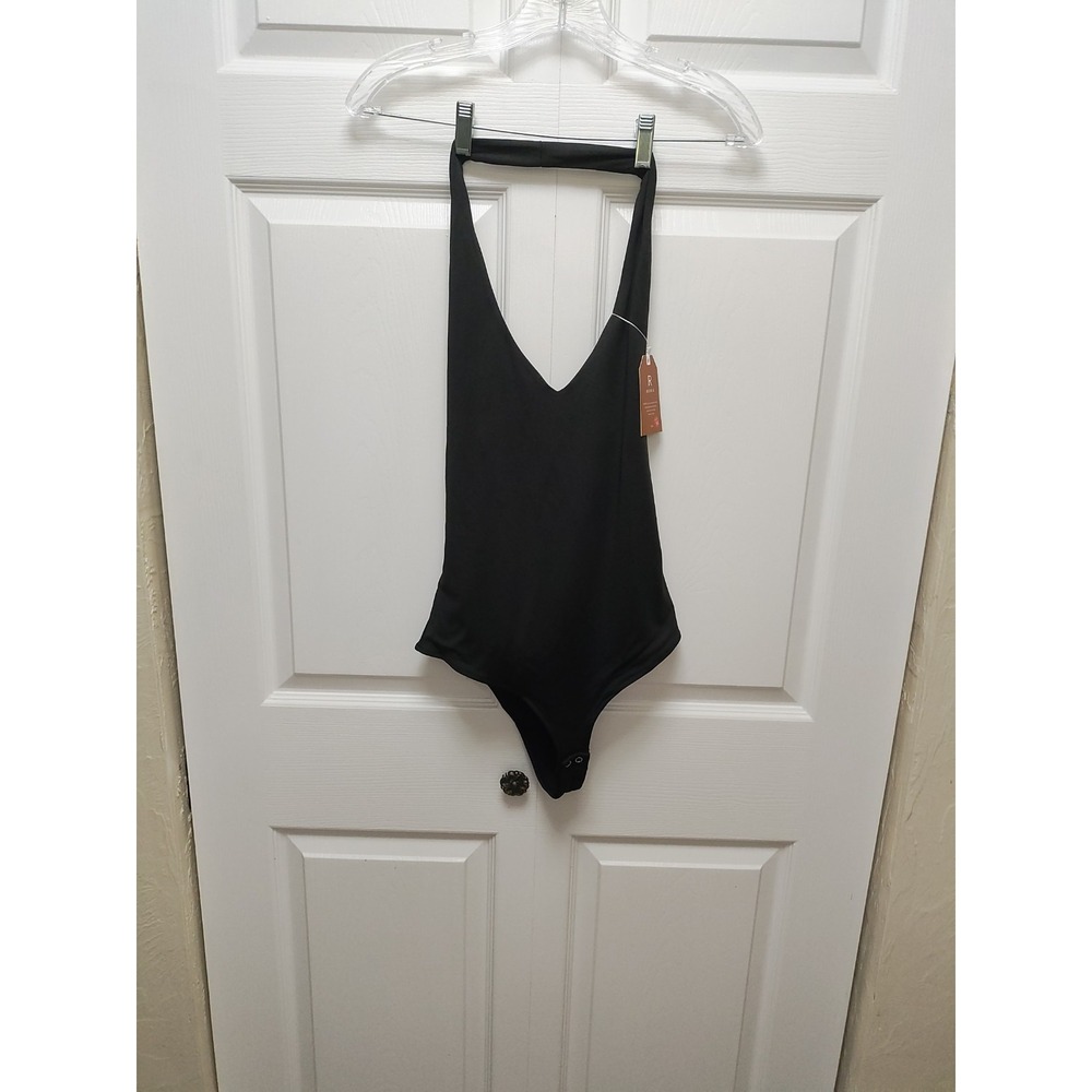 Women's M Reoria Black Halter Vneck Bodysuit